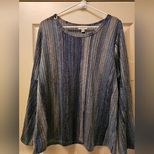 Style & Co. Blue and Gray Striped Long Sleeve Top